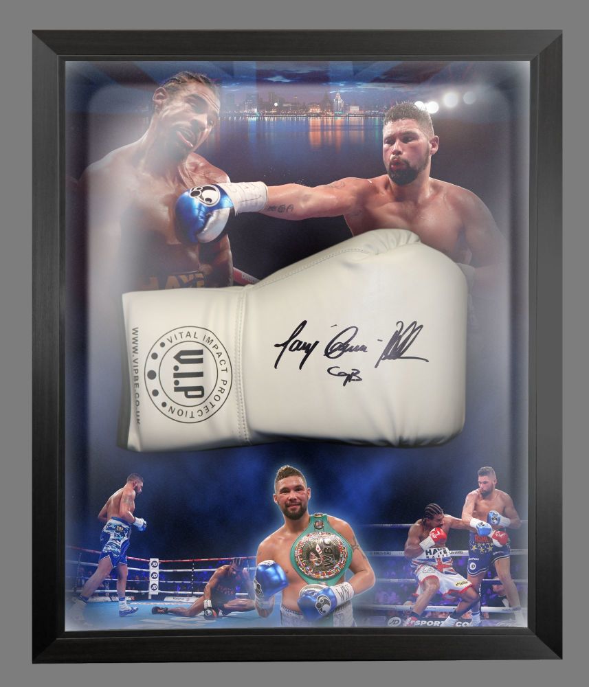   Tony Bellew Signed  White Vip  Boxing Glove In A Picture Mount  Dome Display 