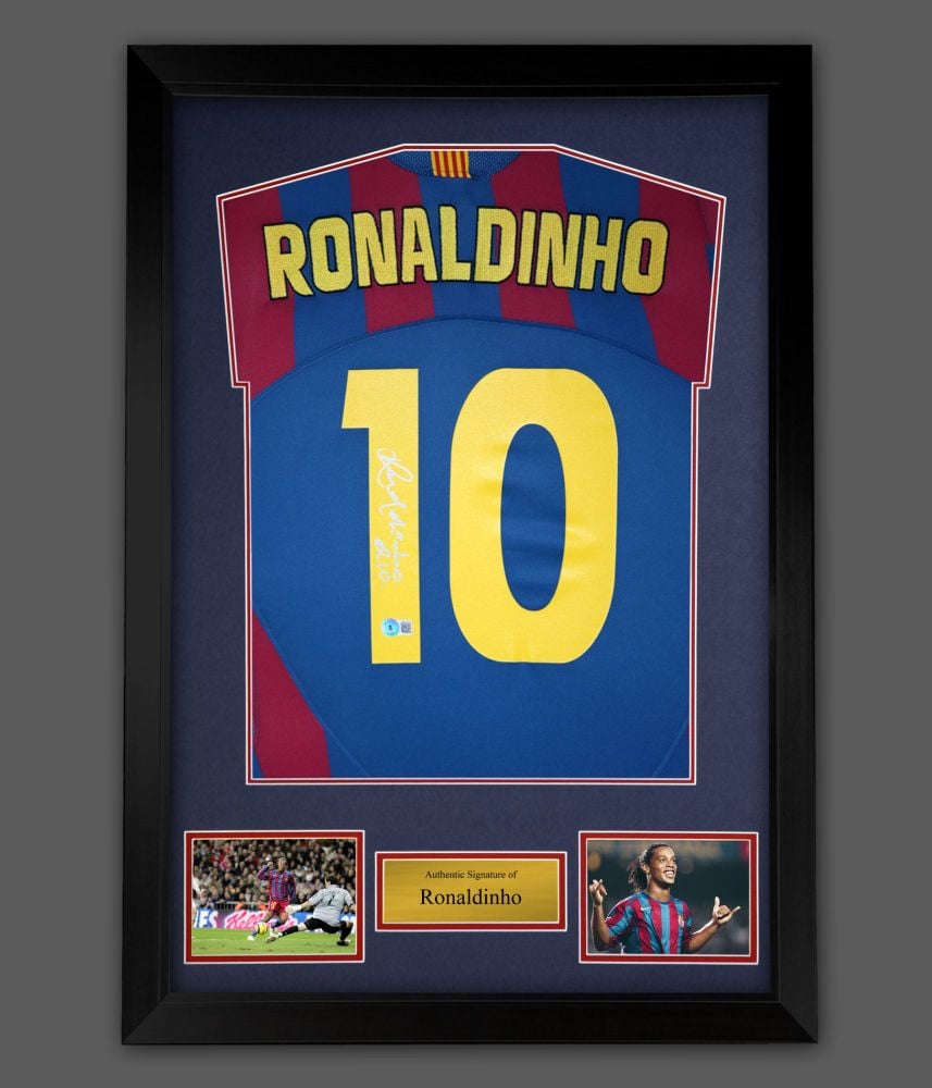 Ronaldinho Signed Barcelona Football Shirt In A  Frame Presentation : Becketts Authenticated