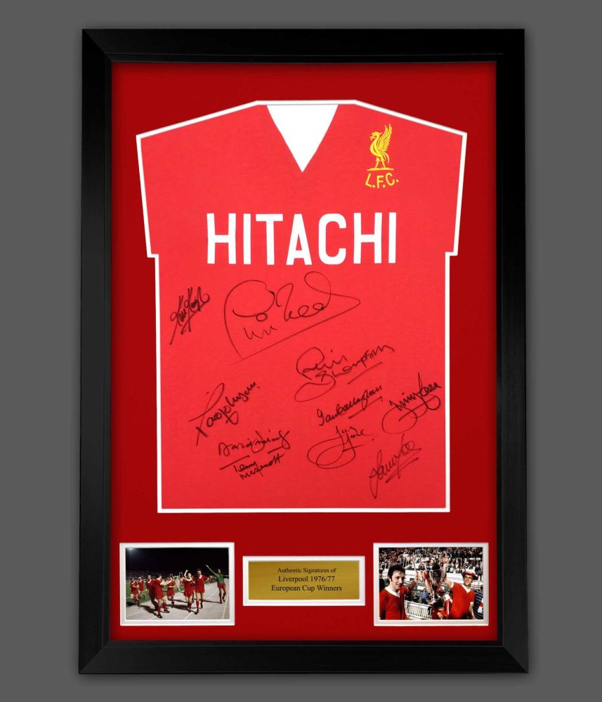   Liverpool 1977  Football Shirt  In A Framed Presentation. Signed By 10 Pl