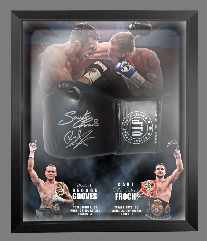   Carl Froch And George Groves Dual Signed Black Boxing Glove In A Picture Mount Dome Frame