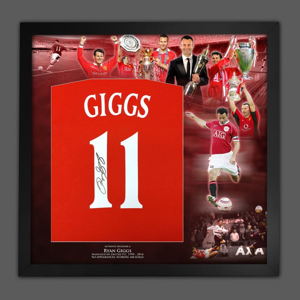   Ryan Giggs Signed Red Player T-Shirt Shirt In A  Frame Picture Mount Disp