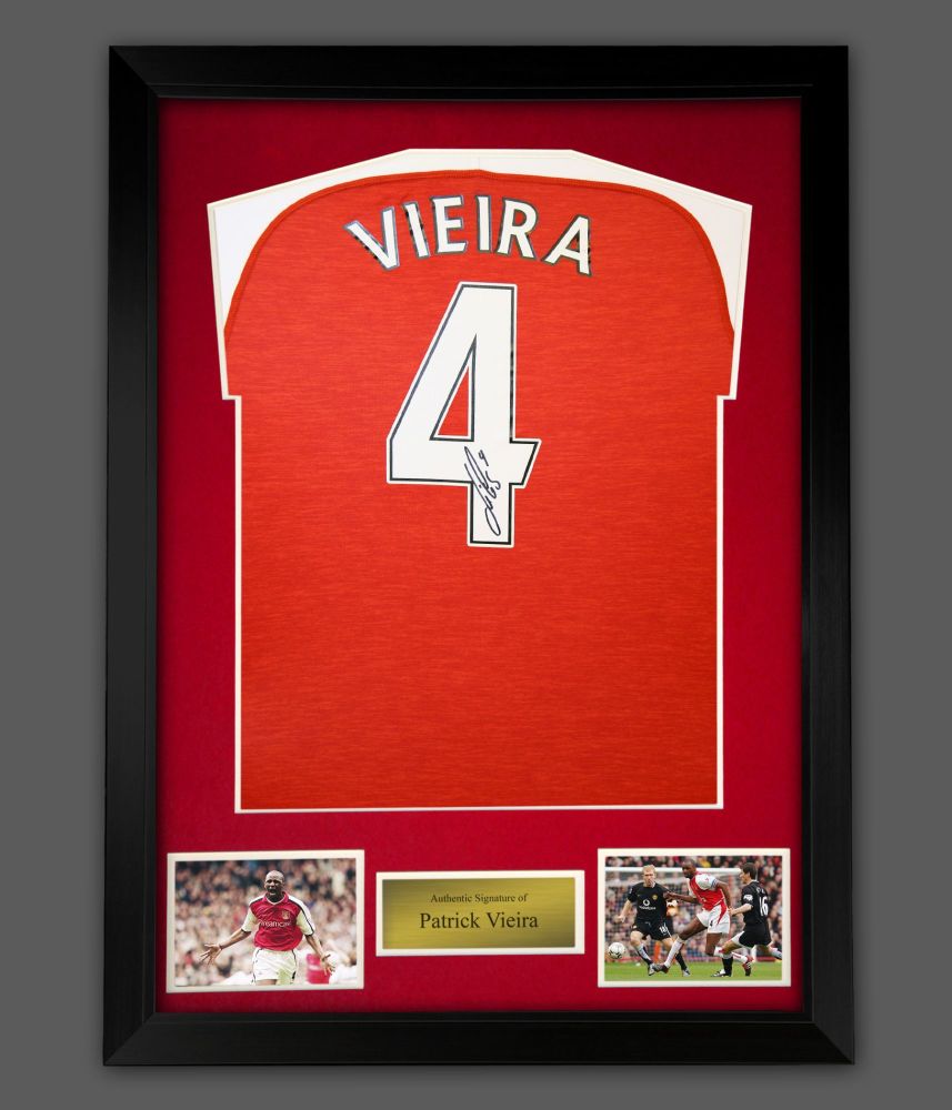   Patrick Vieira Hand Signed Arsenal Fc  Football Shirt In Framed Picture P