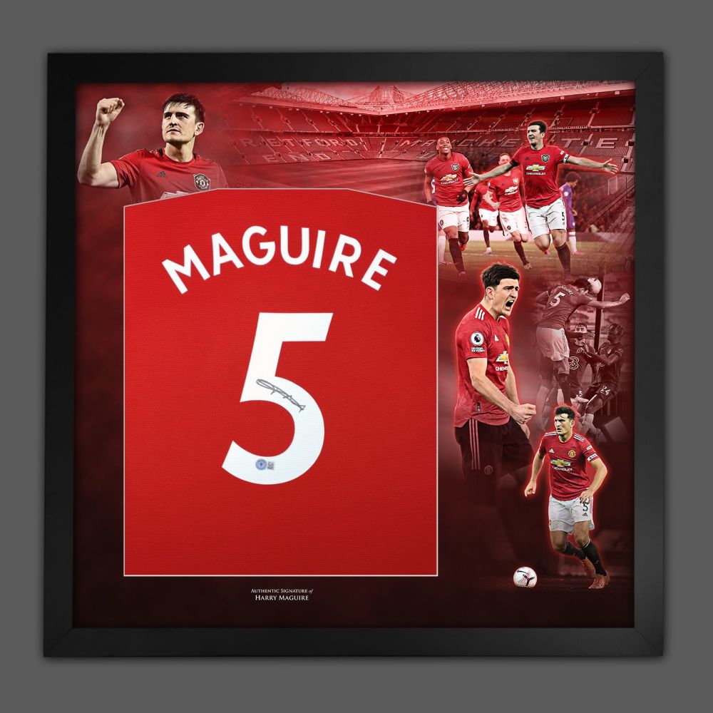   Harry Maguire Signed Manchester United Football Shirt In Framed Picture Mount Presentation : Becketts authenticated