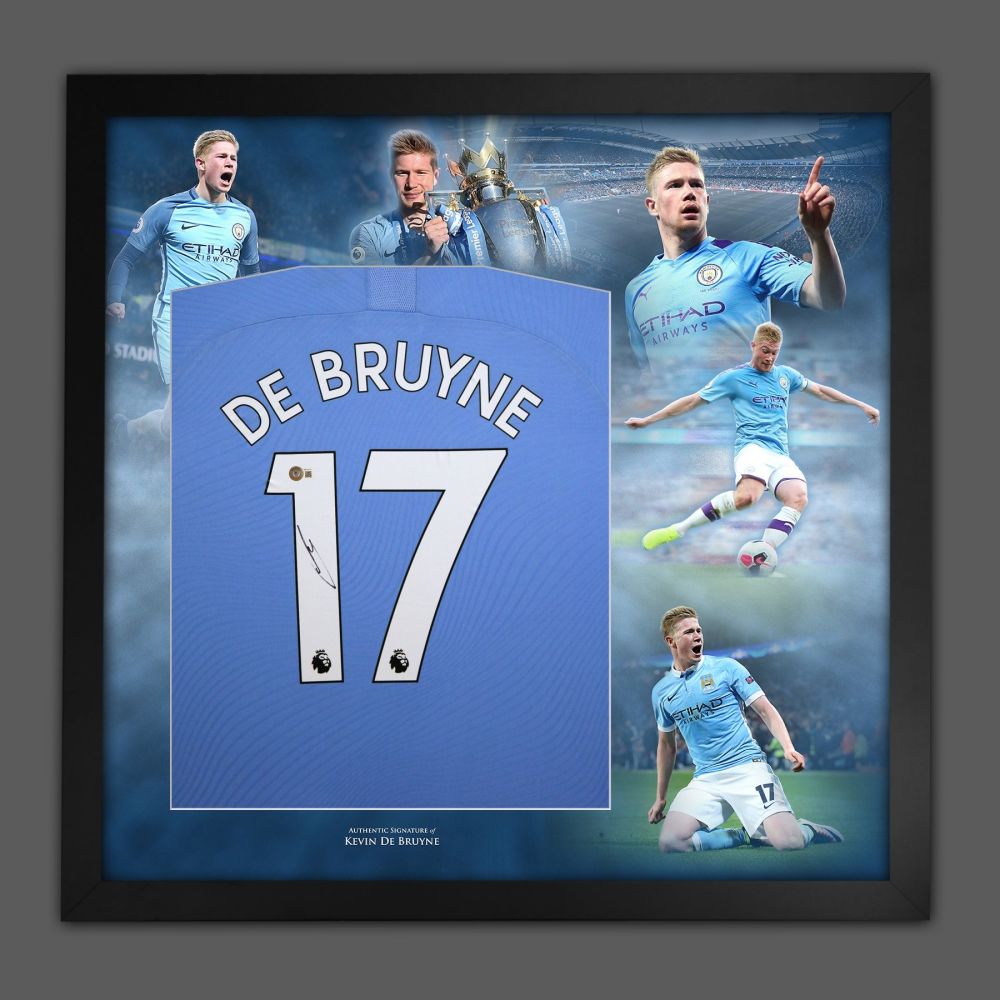   Kevin De Bruyne Signed Manchester City Football Shirt In Framed Picture Mount Presentation : Becketts authenticated