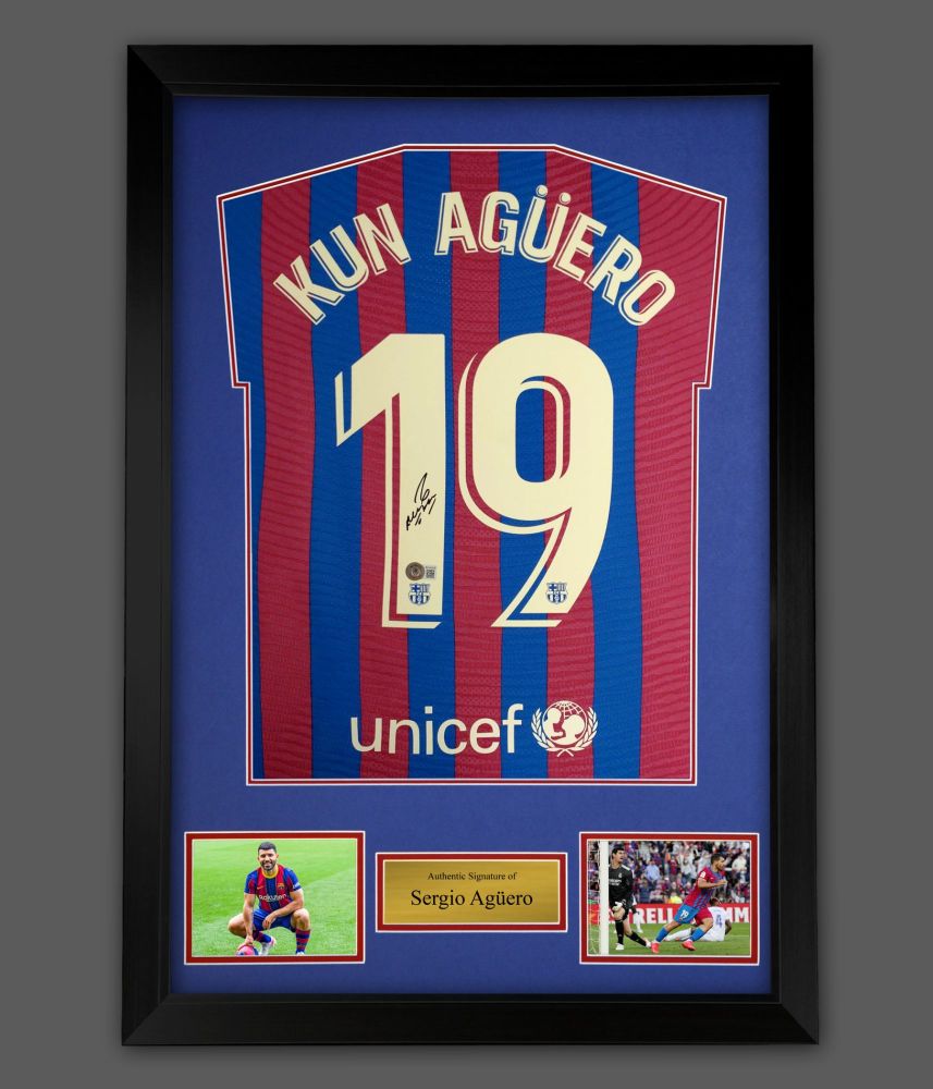   Sergio Agüero Signed  Barcelona  Football Shirt In A Framed Presentation 