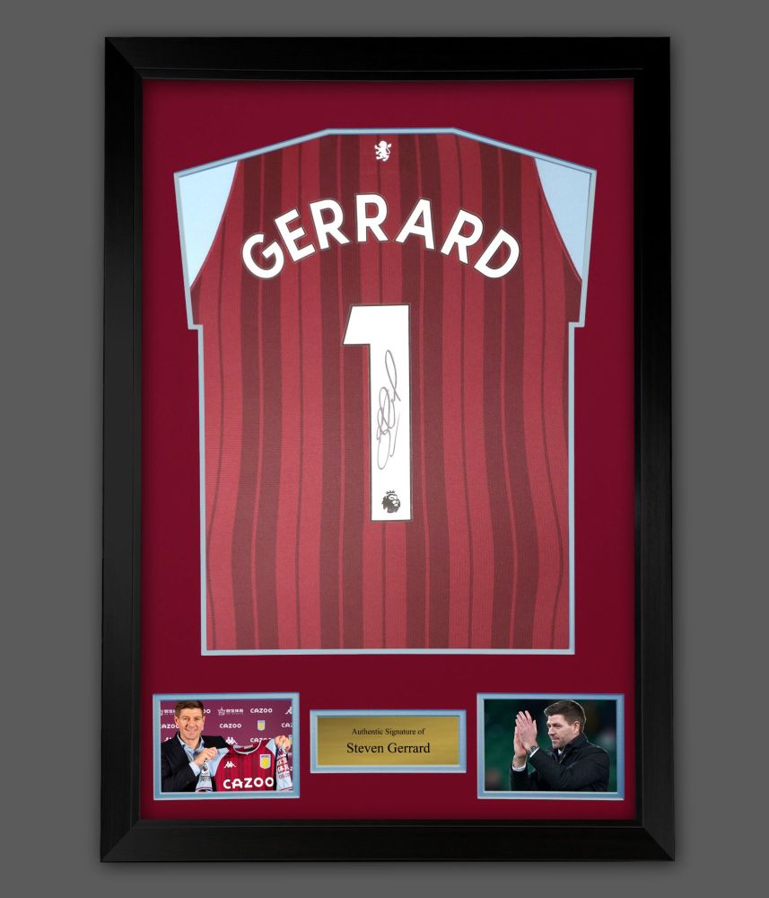   Steven Gerrard  Aston Villa Signed  Football Shirt In A Framed Presentati
