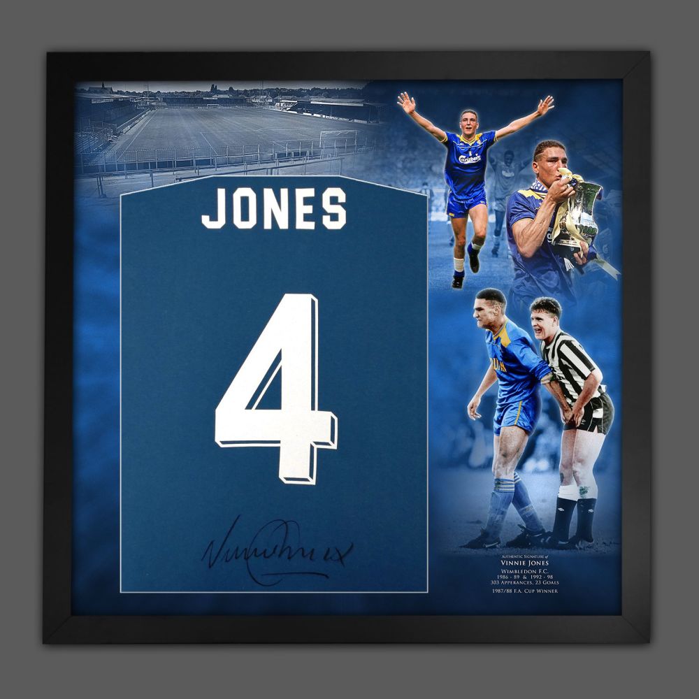    Vinnie Jones Hand Signed And Framed  Blue Player T-Shirt In A Picture Mo