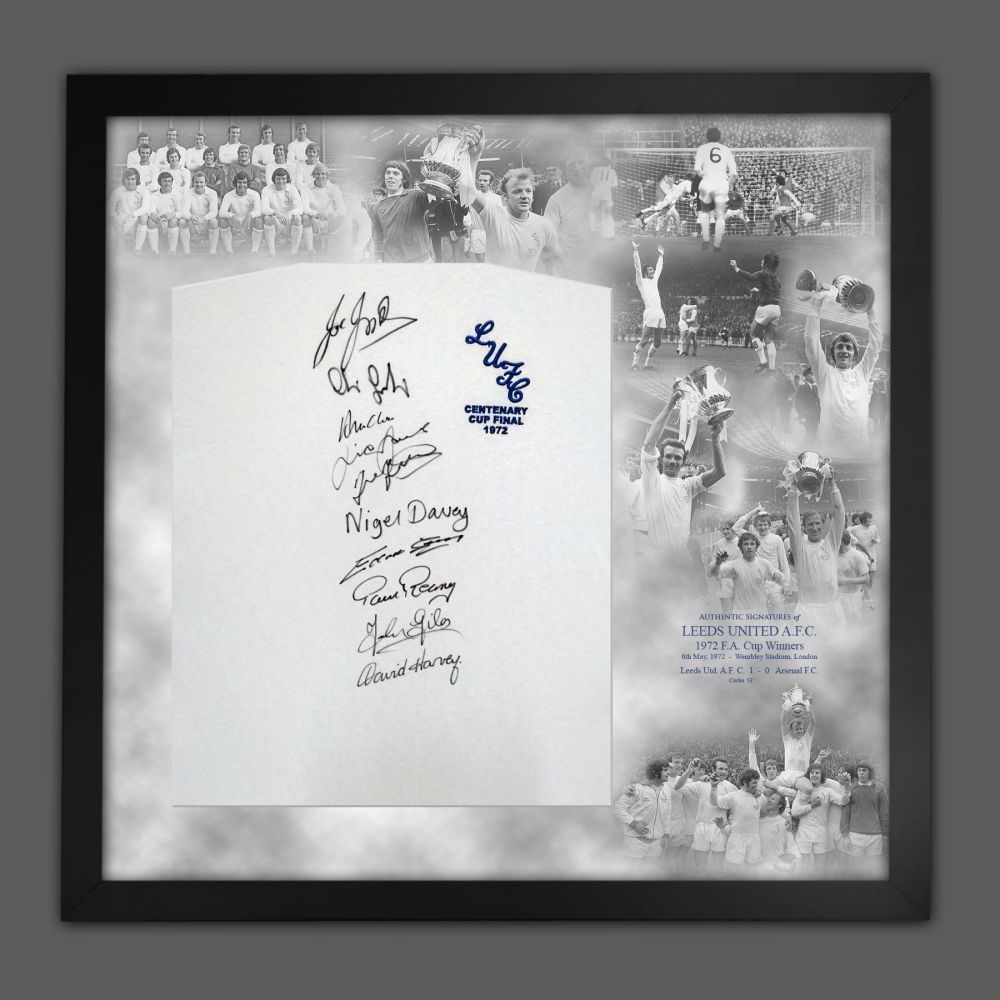      Leeds 1972 Football Shirt Signed By 10 squad Players In A Framed Prese