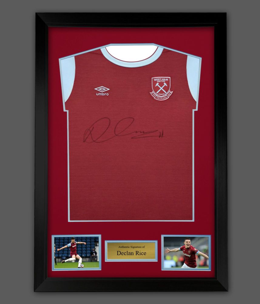   Declan Rice  West Ham United  Front Signed  Football Shirt In A Framed Pr