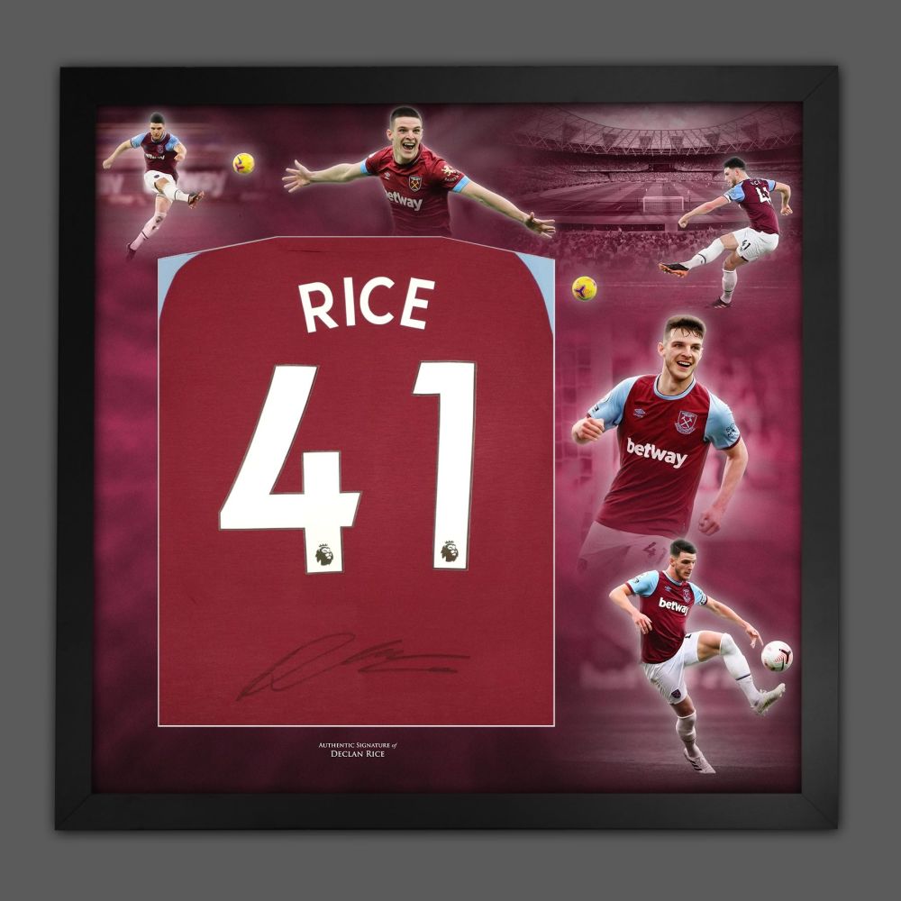 Declan Rice Signed No 41  West Ham United Football Shirt In Framed Picture Mount Presentation