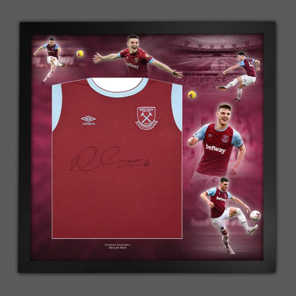   Declan Rice  West Ham United  Front Signed Football Shirt In Framed Pictu