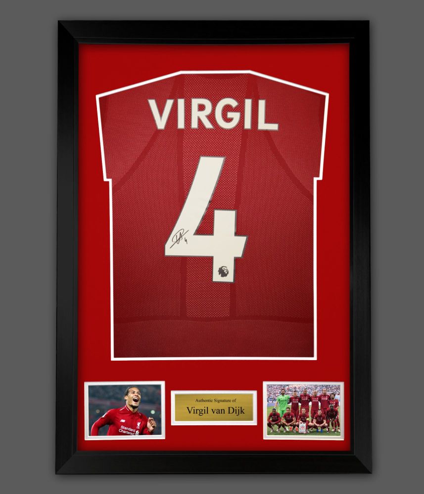    Virgil Van Dijk Liverpool Fc Football Shirt In Framed Presentation