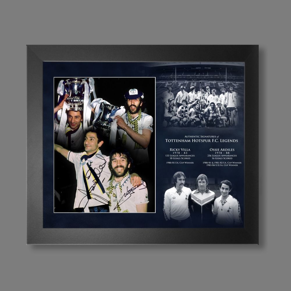Ricky Villa And Ossie Ardiles Duel Signed  12x16 Tottenham Hotspurs Photograph framed in A Picture mount Presentation