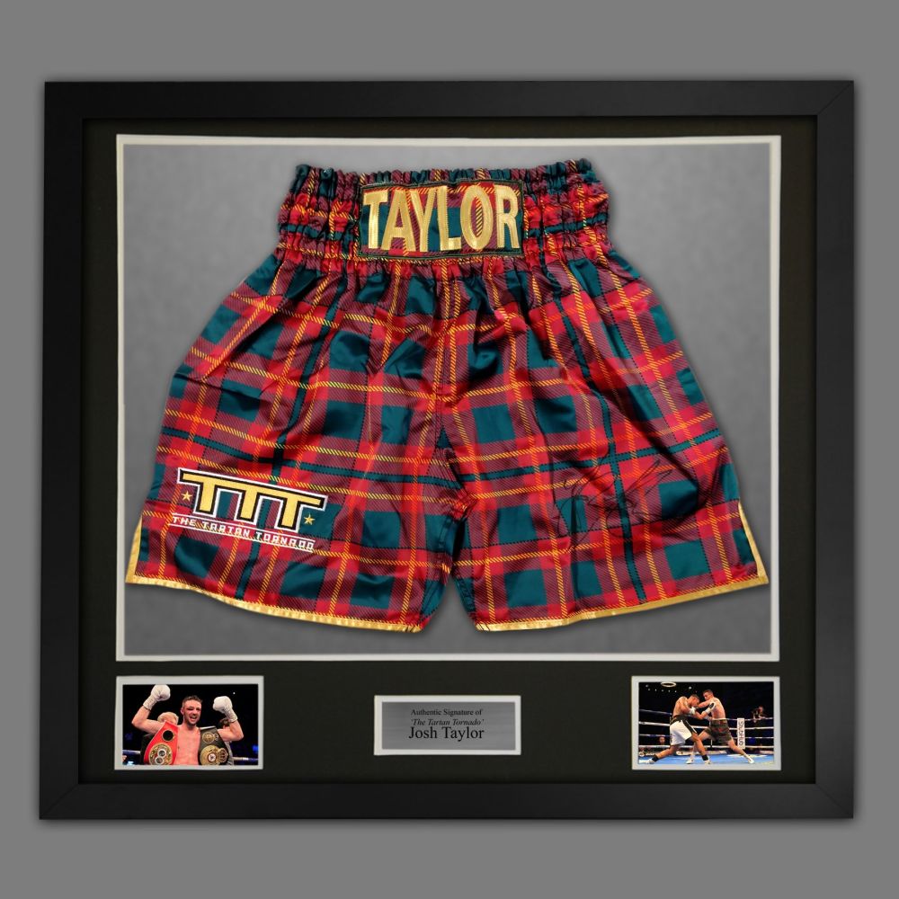 Josh Taylor Hand Signed And Framed Custom Made Boxing Trunks::