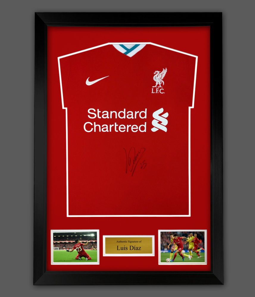     Luis Díaz Front Signed  Liverpool Fc Football Shirt In A  Framed  Prese