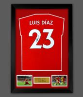  Luis Díaz Hand Signed  Red No 23 Player T-Shirt In A Framed Presentation : Mega Deal