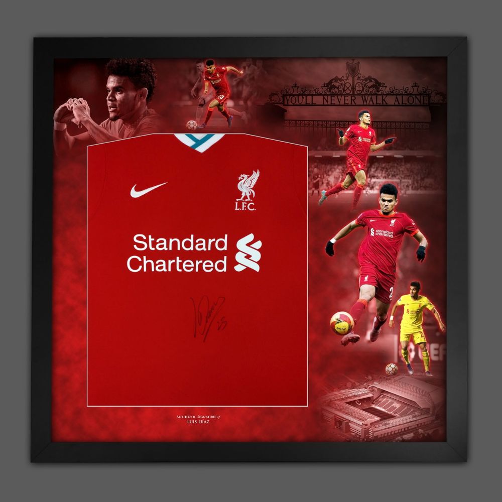    Luis Díaz Front Signed Liverpool Fc Football Shirt In A  Framed Picture 