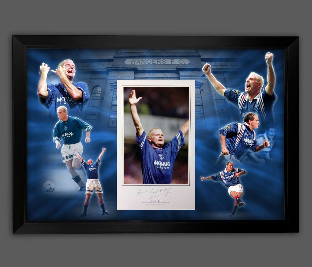      Paul Gascoigne Hand Signed Rangers Fc Football Photograph Framed In A 