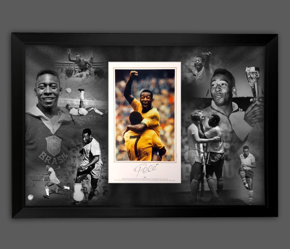      Pele Hand Signed Brazil Football Photograph Framed In A Picture Mount 