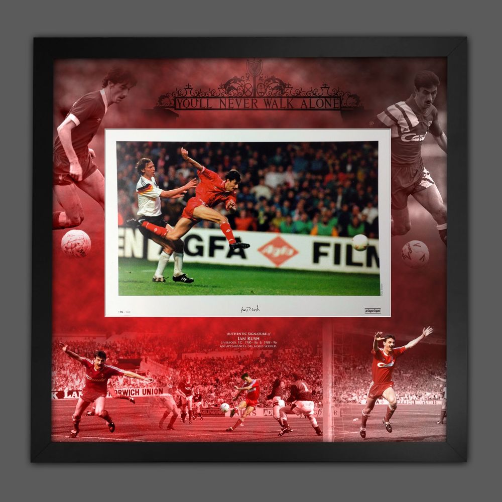   Ian Rush Signed Liverpool 30x31 Football Photograph In A Framed Picture M