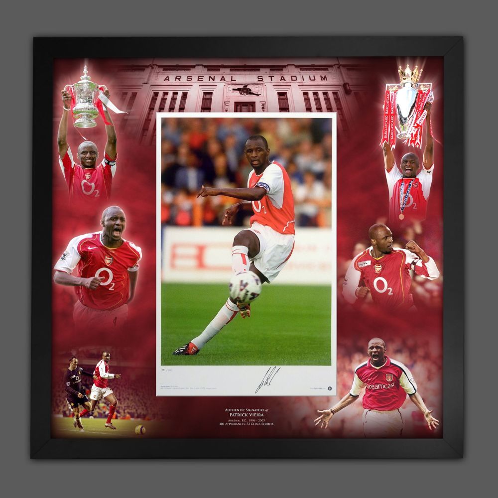   Patrick Vieira Signed Arsenal Fc 30x31 Football Photograph In A Framed Picture Mount Presentation