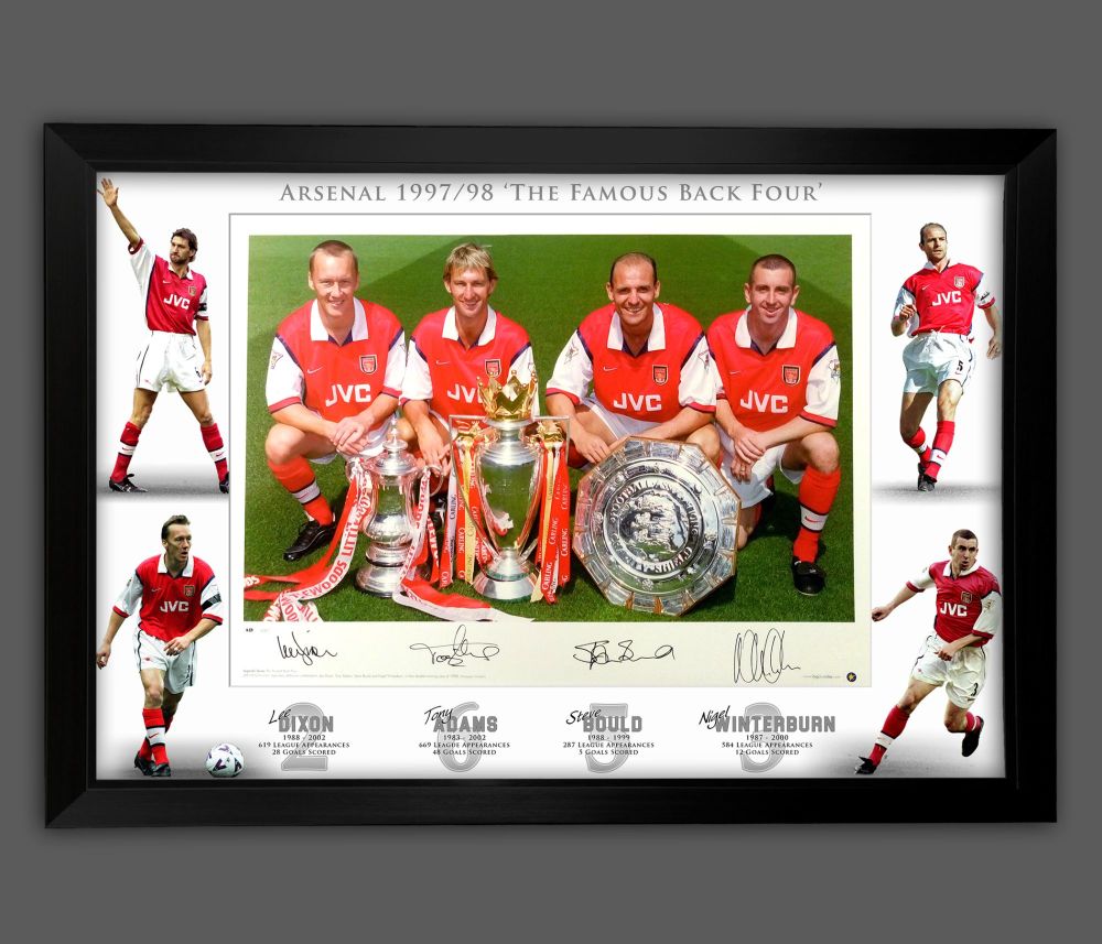   Arsenal Back 4 Signed Football Photograph Framed In A Picture Mount Displ