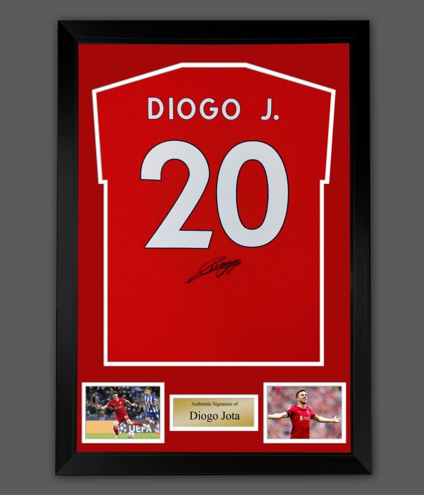   Diogo Jota Hand Signed  Red No 20 Player T-Shirt In A Framed Presentation