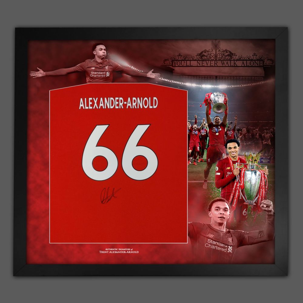   Trent Alexander-Arnold Hand Signed And Framed  Red No 66  Player T-Shirt In A Picture Mount Display