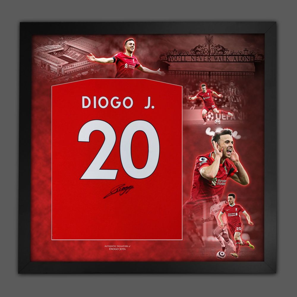   Diogo Jota Hand Signed And Framed  Red No 20  Player T-Shirt In A Picture