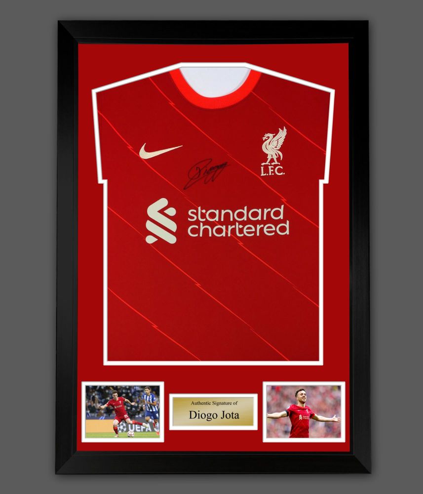   Diogo Jota Front Signed  Liverpool Fc Football Shirt In A  Framed  Presentation