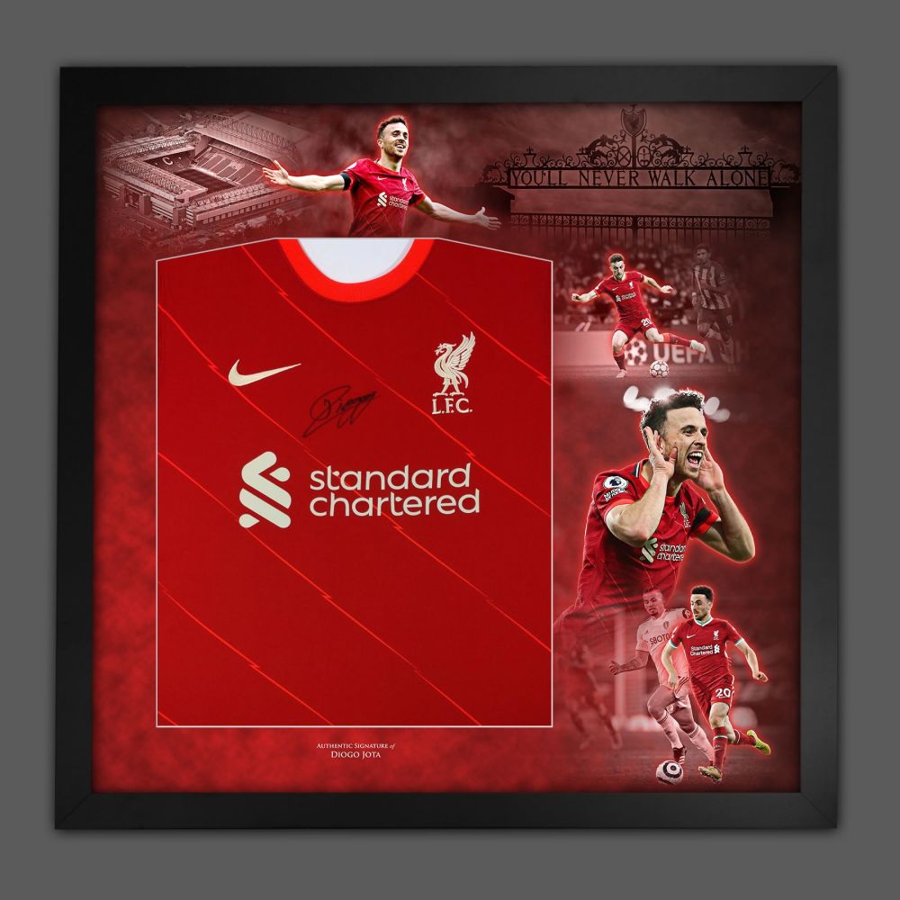   Diogo Jota Front Signed Liverpool Fc Football Shirt In A  Framed Picture Mount Presentation