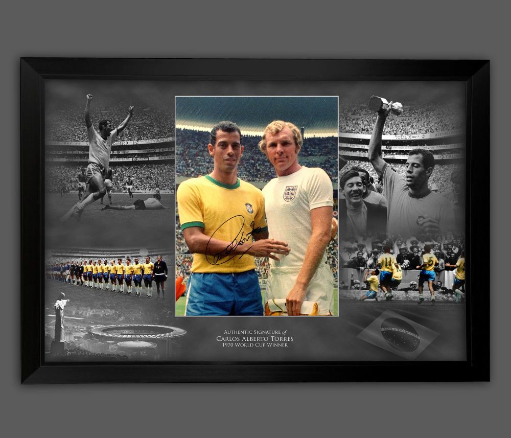 Carlos Alberto Torres Signed Brazil Football Photograph Framed In A Picture Mount Display