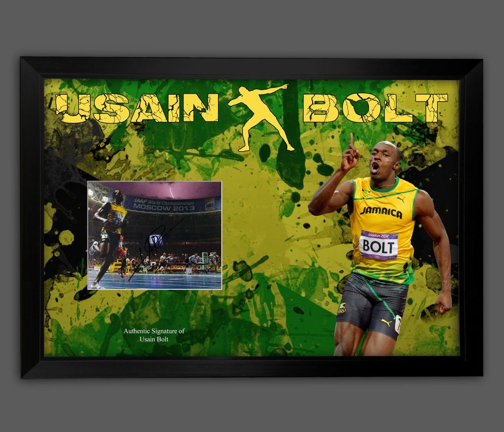    Usain Bolt Signed Athletics Photograph Framed In A Picture Mount Display