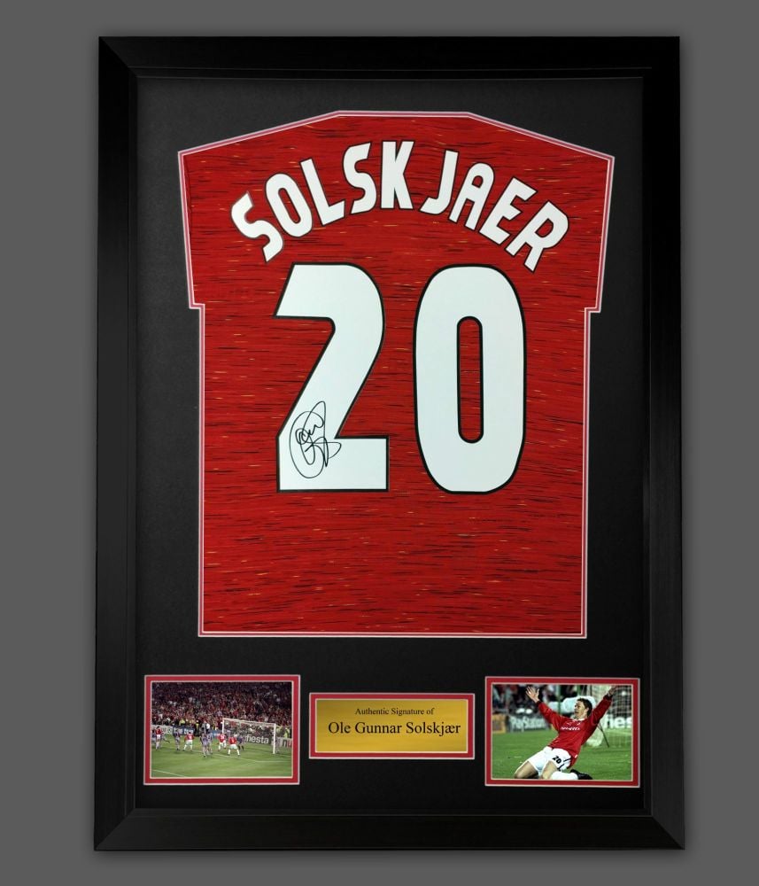    Ole Gunnar Solskjær Signed  Manchester United Football Shirt In A  Framed  Presentation :  Mega Deal