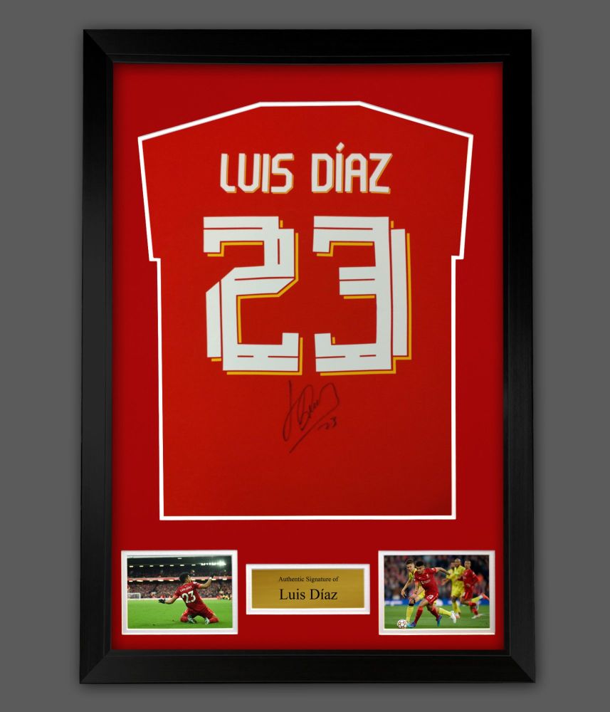    Luis Díaz Hand Signed  Red No 23 Player T-Shirt In A Framed Presentation