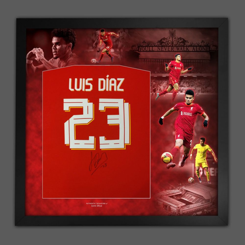    Luis Díaz Hand Signed And Framed  Red No 23  Player T-Shirt In A Picture