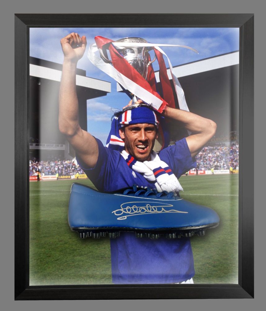    Mark Hateley Hand Signed Blue Football  Boot In A Dome Frame: B: Mega De