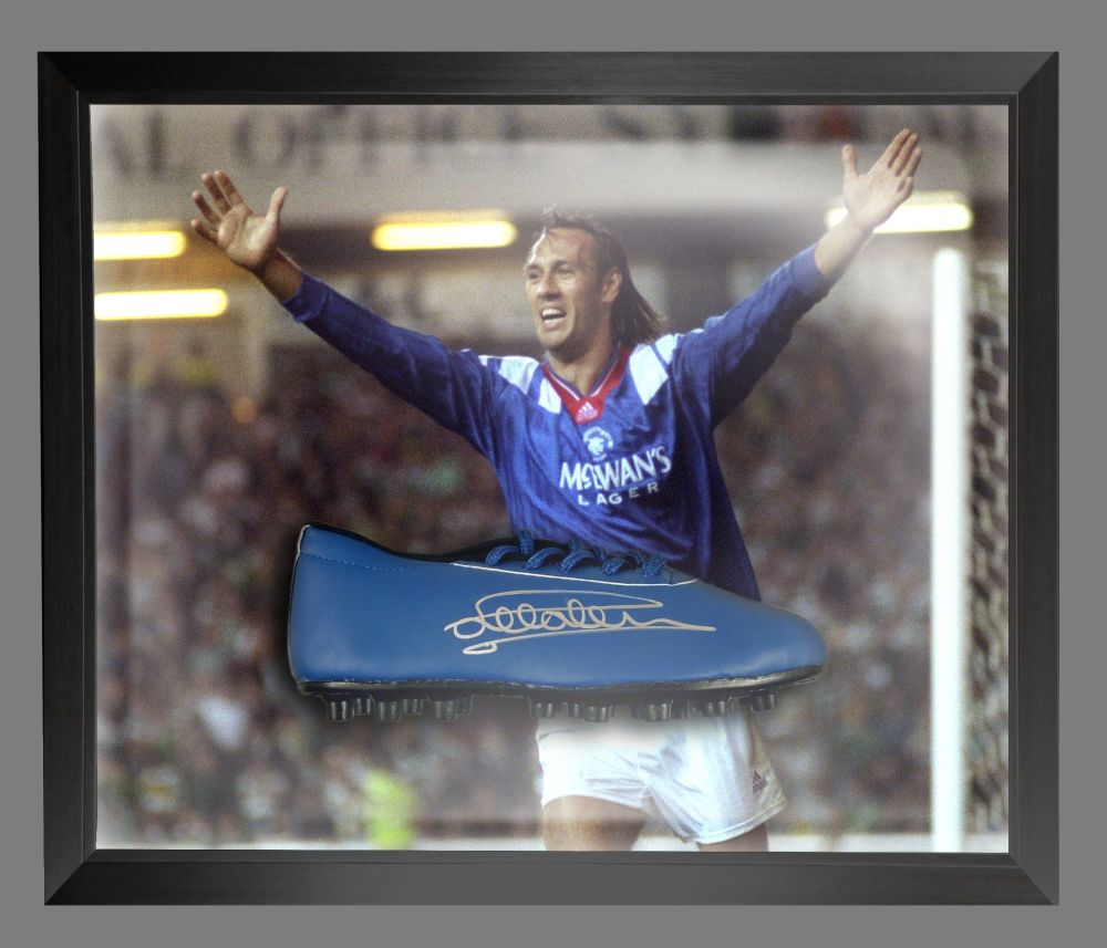    Mark Hateley Hand Signed Blue Football  Boot In A Dome Frame: C: Mega De