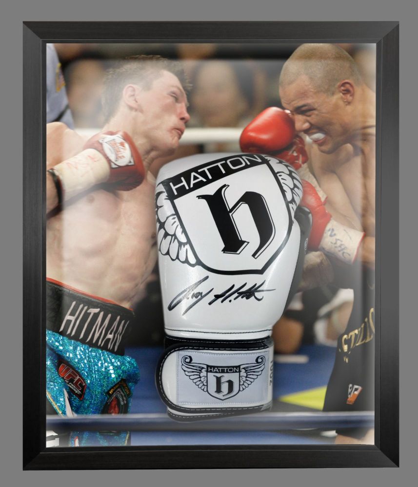     Ricky Hatton Signed White Custom Made Boxing Glove In A Dome Frame: A 