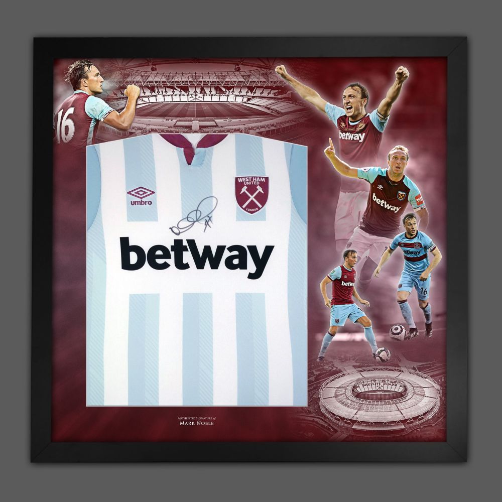    Mark Noble Signed Away West Ham United Football Shirt In Framed Picture 