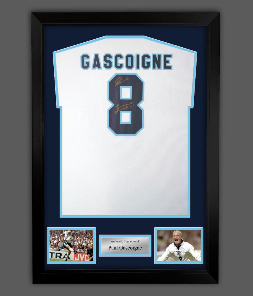 .  Paul Gascoigne Signed England No 8 Football Shirt In A  Framed  Presenta