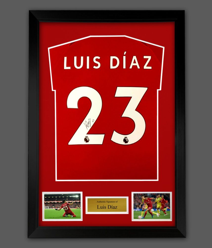 .  Luis Díaz Back Signed  Liverpool Fc Football Shirt In A  Framed  Present