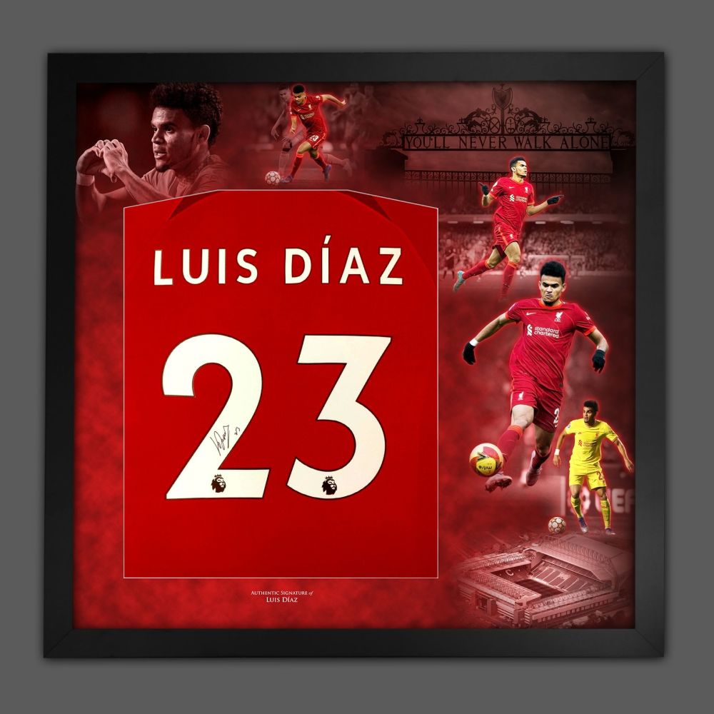 .  Luis Diaz Back Signed Liverpool Fc Football Shirt In Framed Picture Moun
