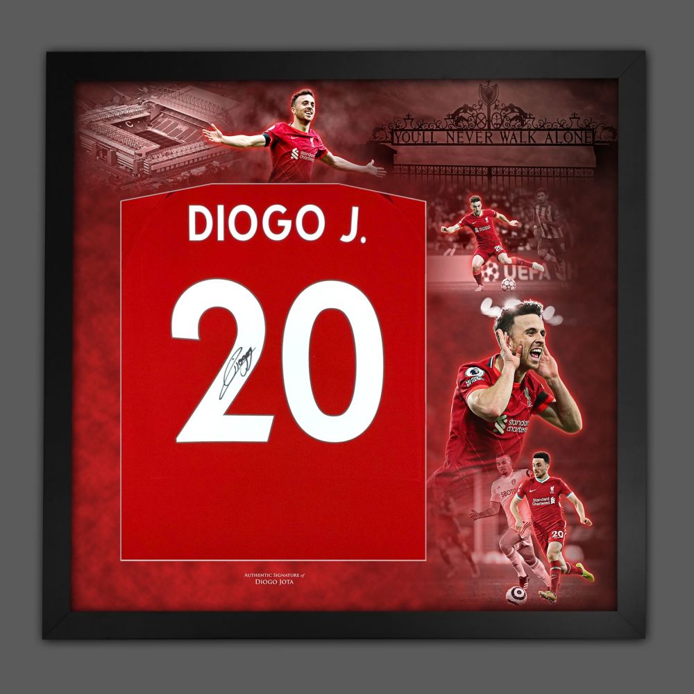 Diogo Jota Signed  Liverpool Fc  Football Shirt In Framed Picture Mount Pre
