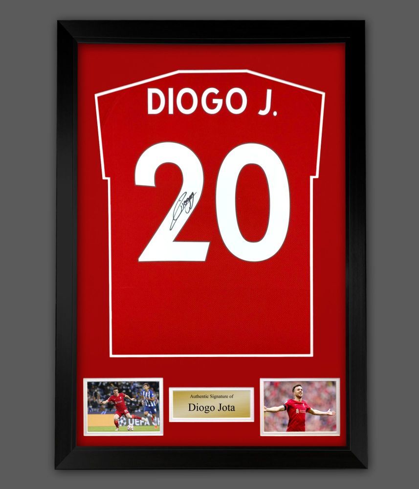 Diogo Jota Signed Liverpool  Football Shirt In A Framed Presentation :