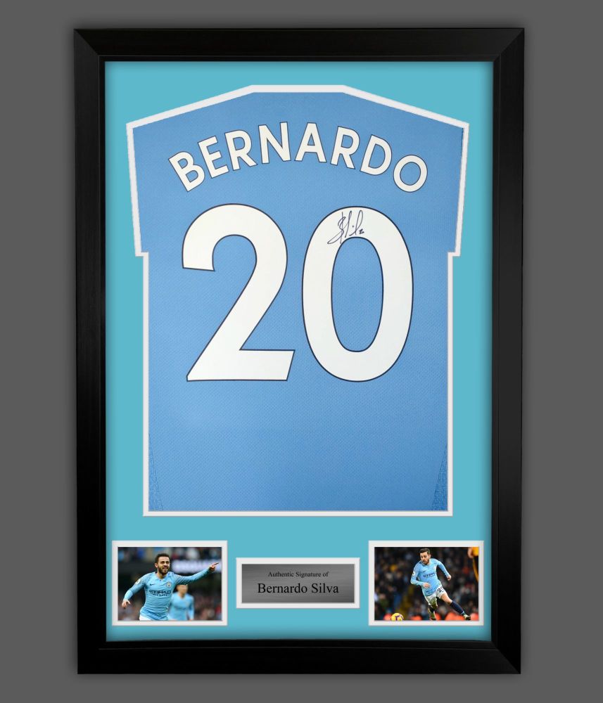 . Bernardo Silva Signed Manchester City Football Shirt In A  Framed  Presen