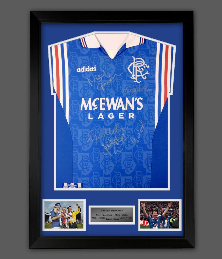 .  Rangers Football Shirt Signed B Iny 5 Players  In A Framed Presentation 