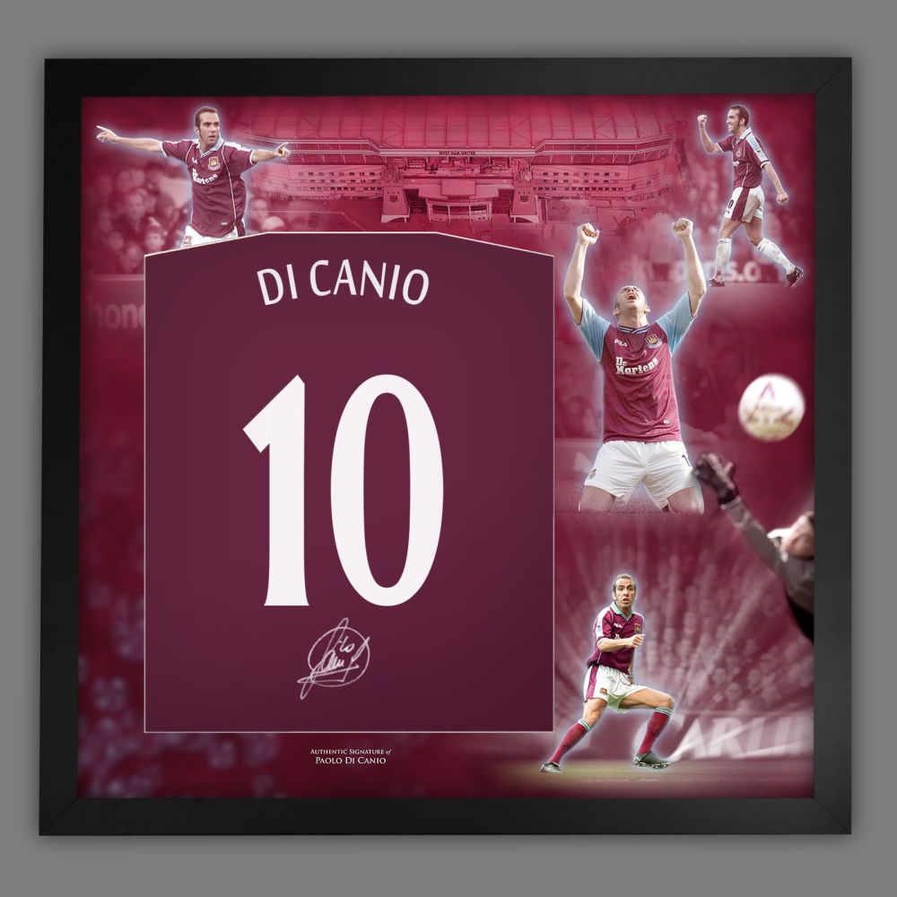 .  Paolo Di canio Signed And Framed Claret No 10 Player T-Shirt In A Pictur