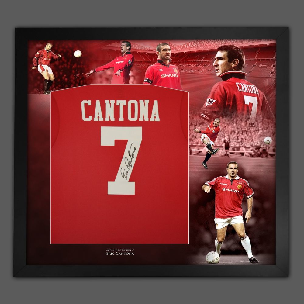 .  Eric Cantona Signed Manchester United Football Shirt In Framed Picture M