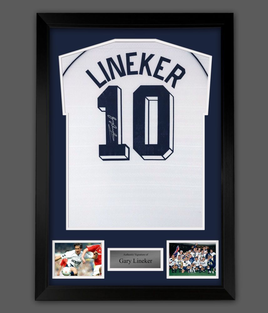 .  Gary Lineker Signed Tottenham Hotspurs Football Shirt In A  Framed  Pres